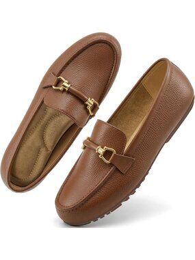 Women's Light Brown Faux Leather Comfortable Moccasins Penny Loafer Flats Shoes